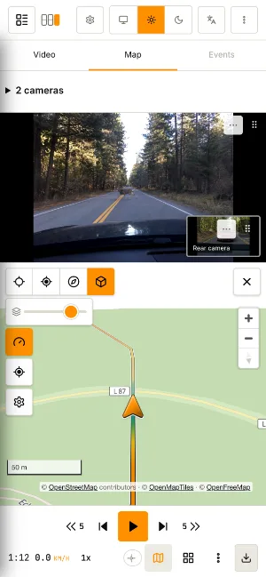 everydashcam auf dem Handy: der Player mit der Routenkarte
